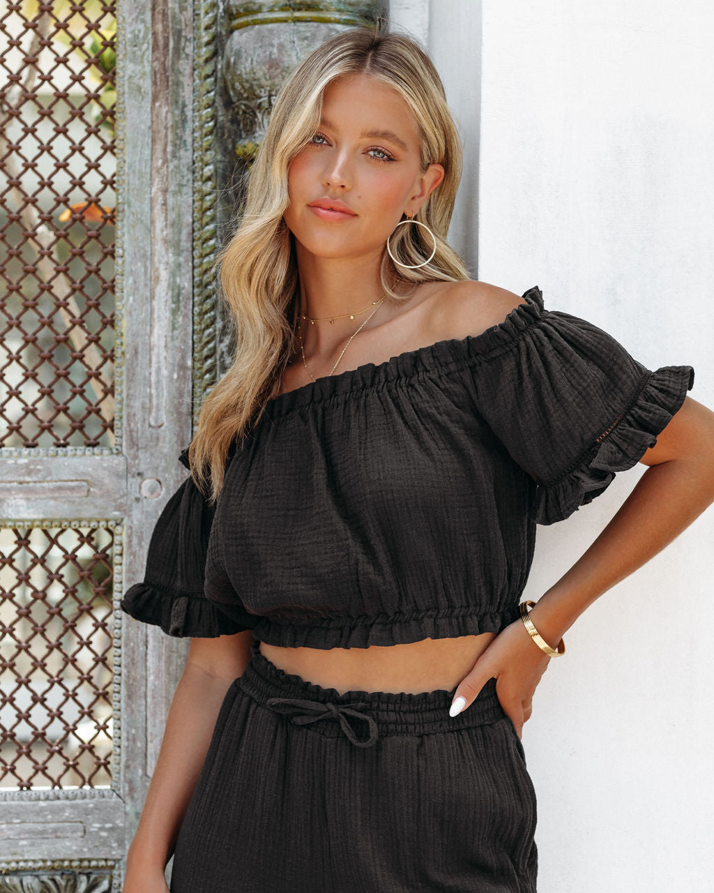 Mariela Cotton Off The Shoulder Crop Top - Black - FINAL SALE - Se7enfashion