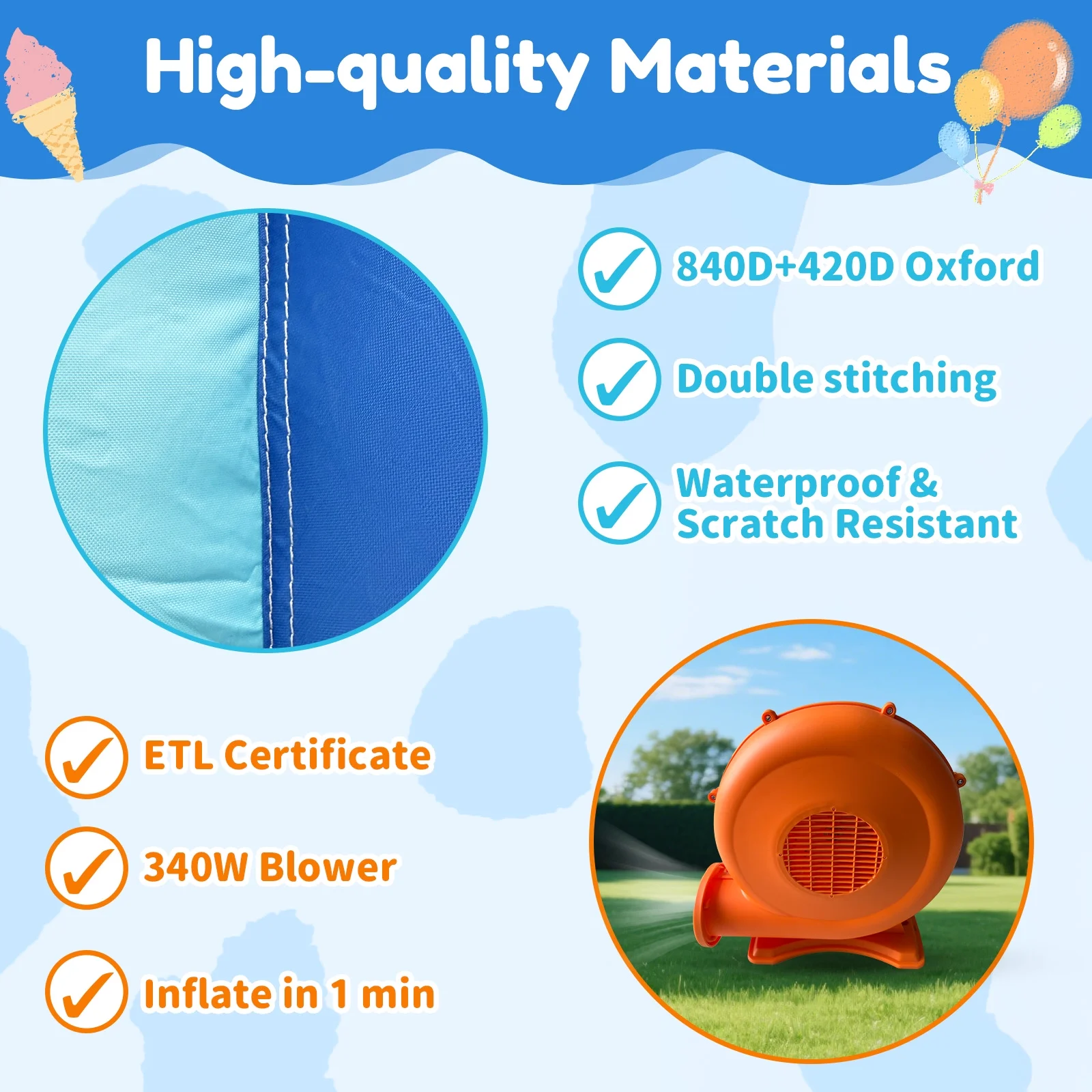 Mukidy 114''x 114'' x 92.5'' Inflatable Bounce Houses for Kids 3-10 with Blower Double Slide and Ball Pit/Indoor Bouncy House, PVC, Child, Teen, Toddler,Blue - Image 6
