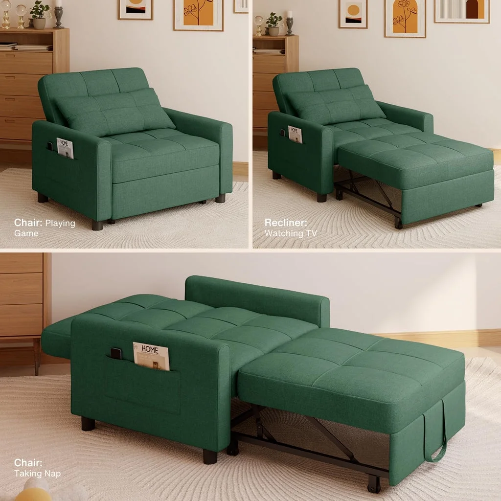 Convertible Sleeper Chair, Aiho 3-in-1 Convertible Sofa Bed Recliner Chair with Pull Out Couch - Dark Gray - Image 34