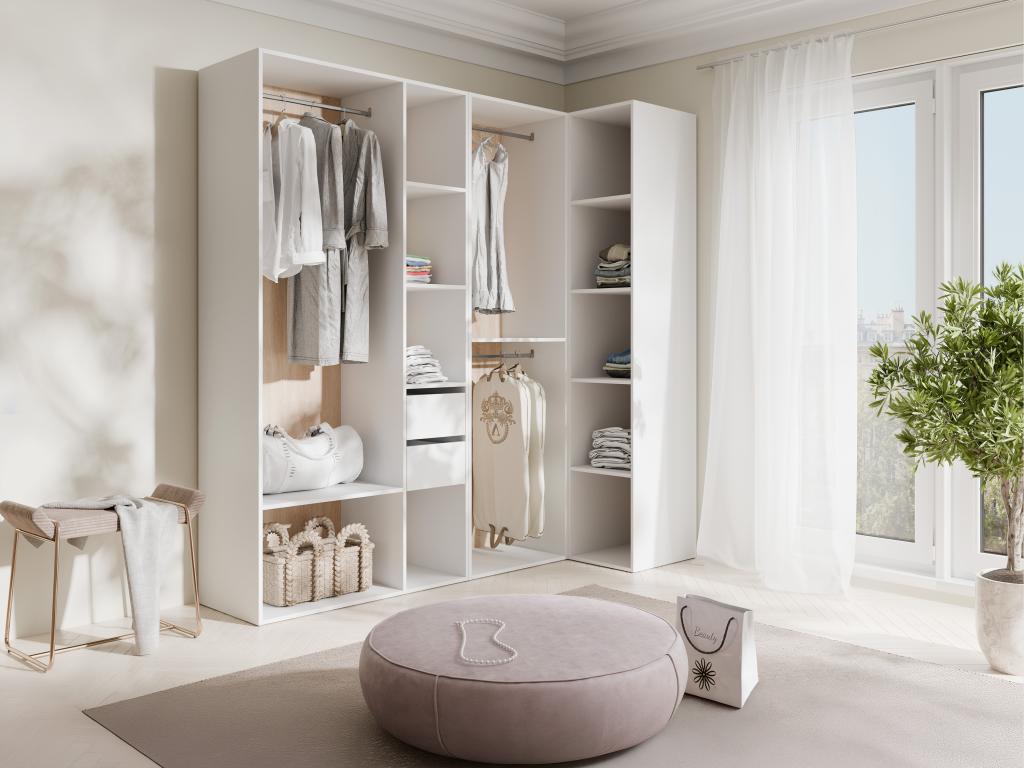 Armario esquinero modular - blanco y natural