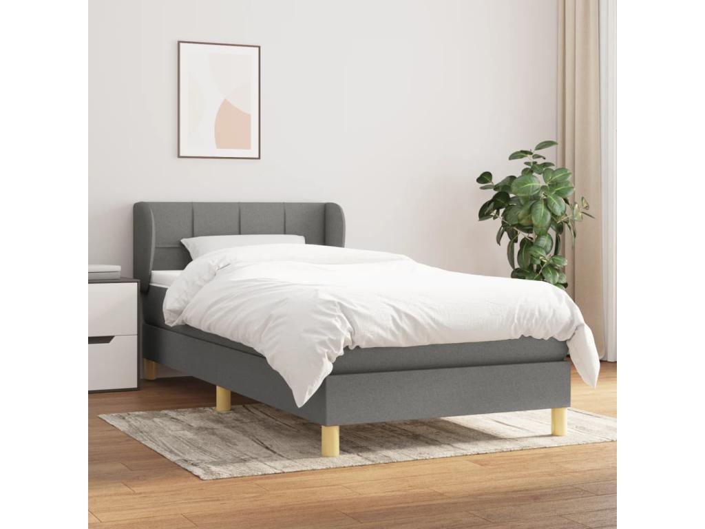 Cama box spring con colchón tela gris oscuro 90x200 cm