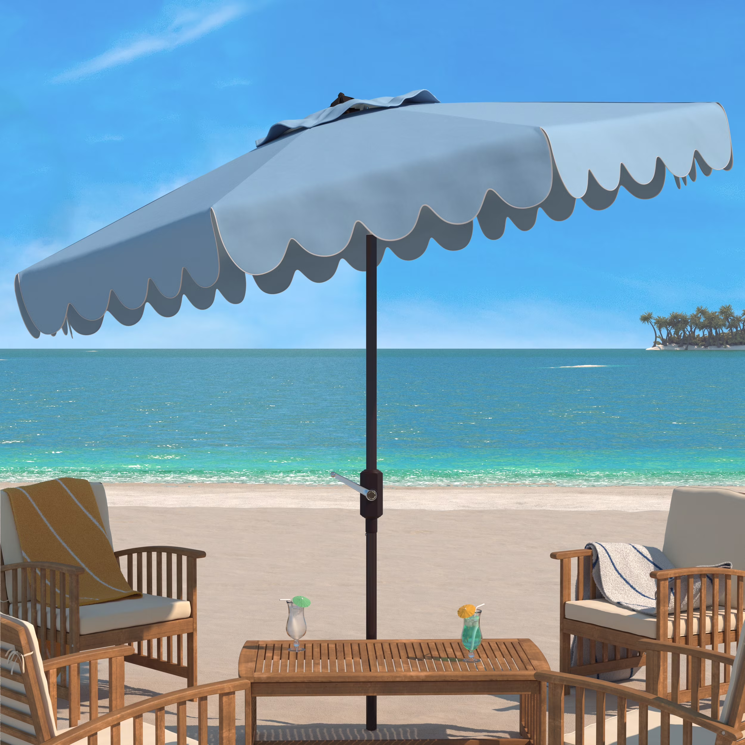 Safavieh Venice 9' Market Crank Tilt Patio Umbrella, Navy/White - Image 11