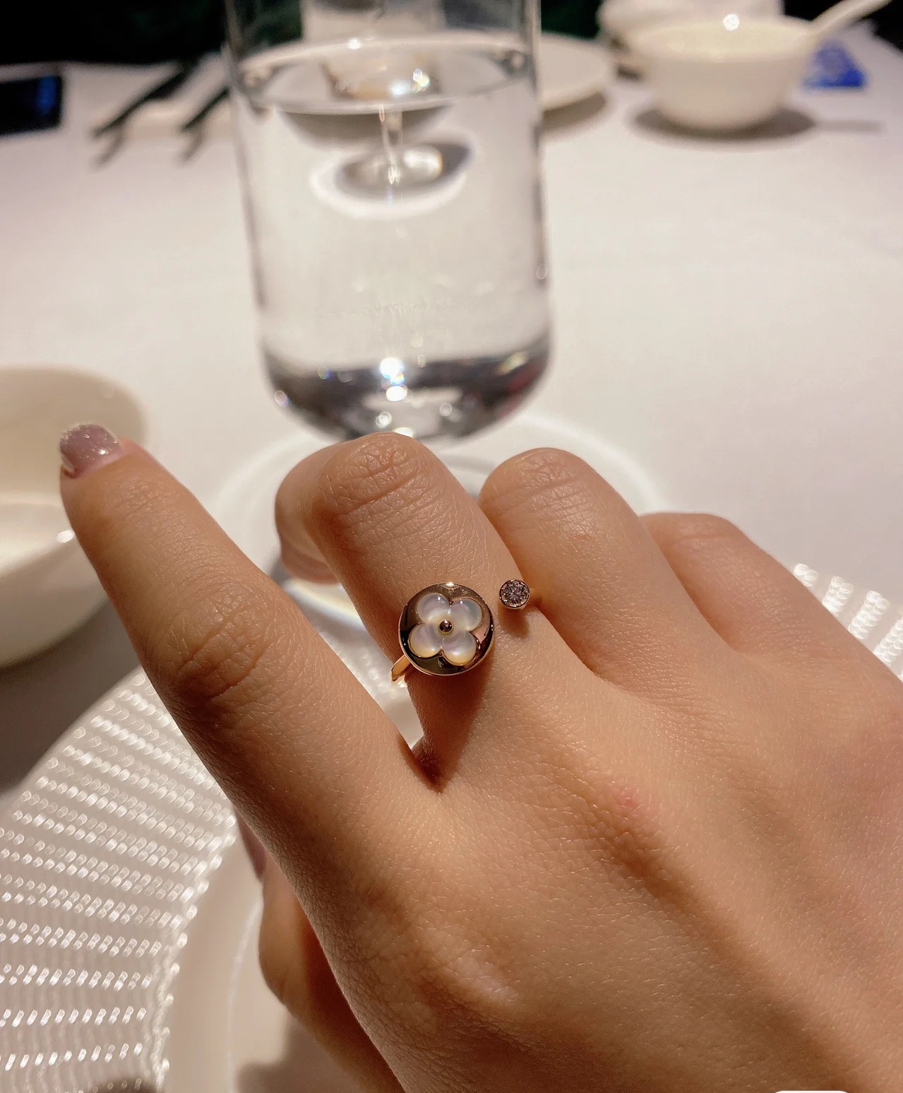 Louis Vuitton White Mother of Pearl Sun Open Ring - Original Replica Club
