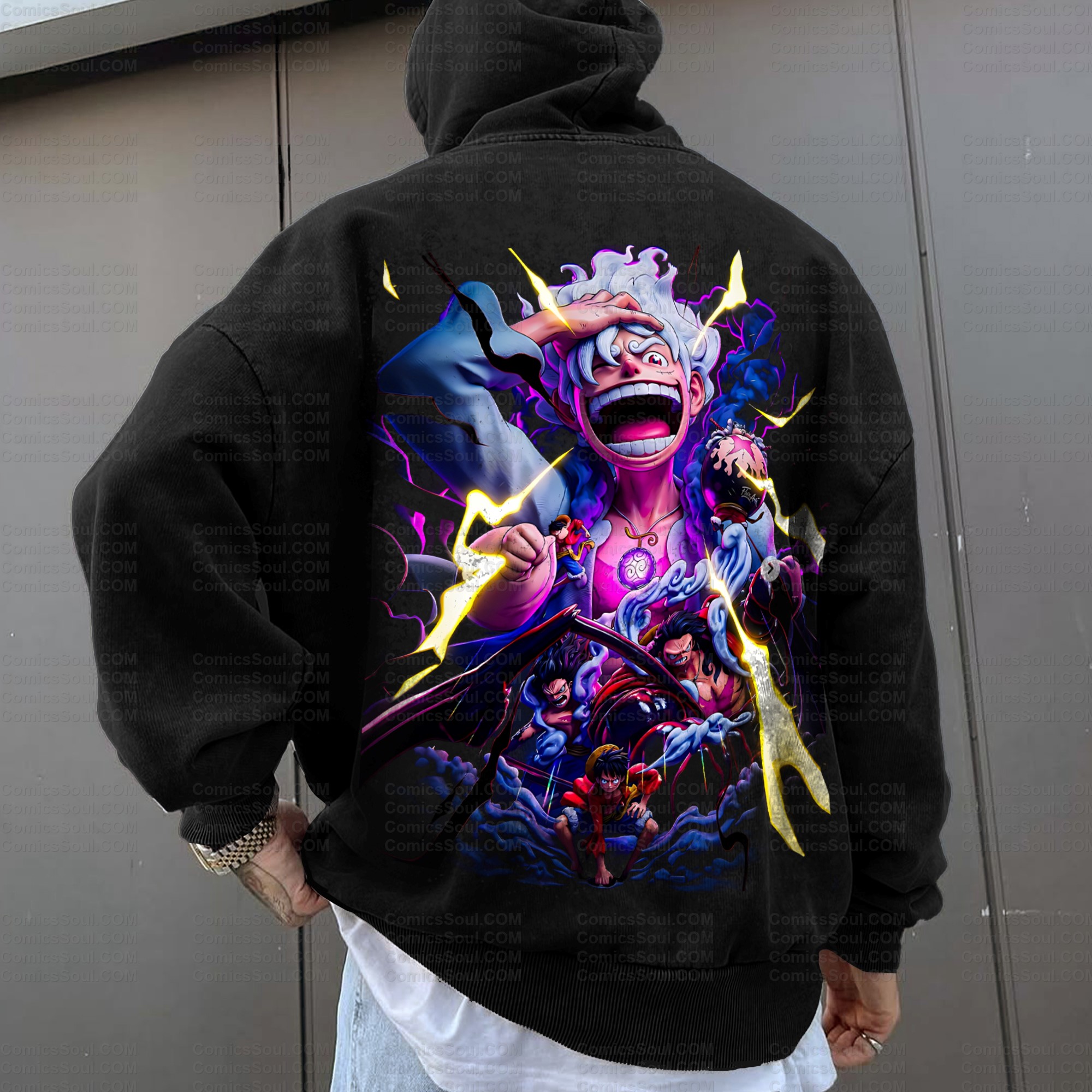 Unisex Anime Graphic Water wash Streetwear Vintage Hoodie