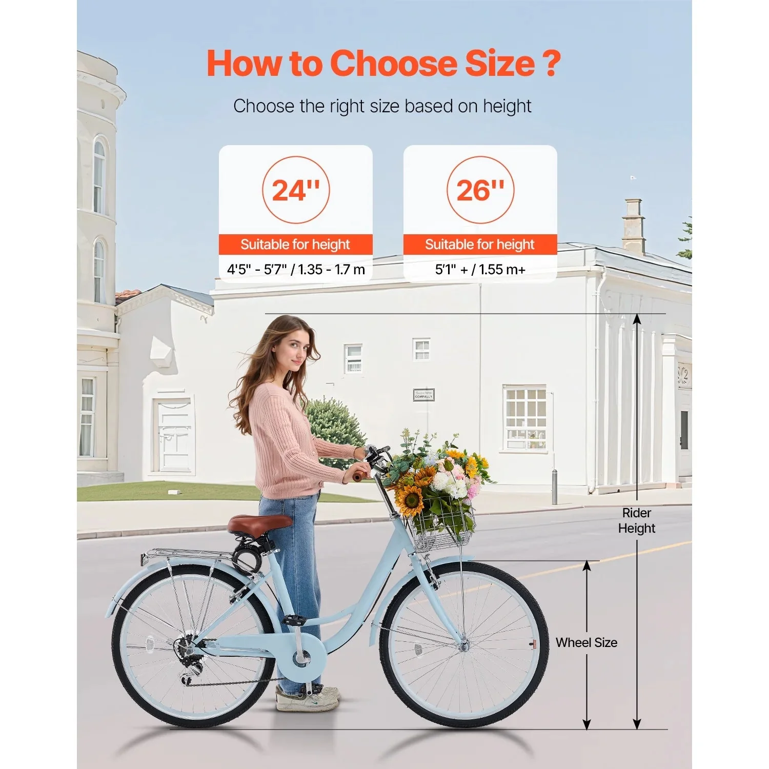 KFFKFF 26 in 7-Speed Cruiser Bike, Pale Blue With Front Basket And Rear Rack - SCB722-B - Image 3 KFFKFF 26 in 7-Speed Cruiser Bike, Pale Blue With Front Basket And Rear Rack - SCB722-B - Image 3