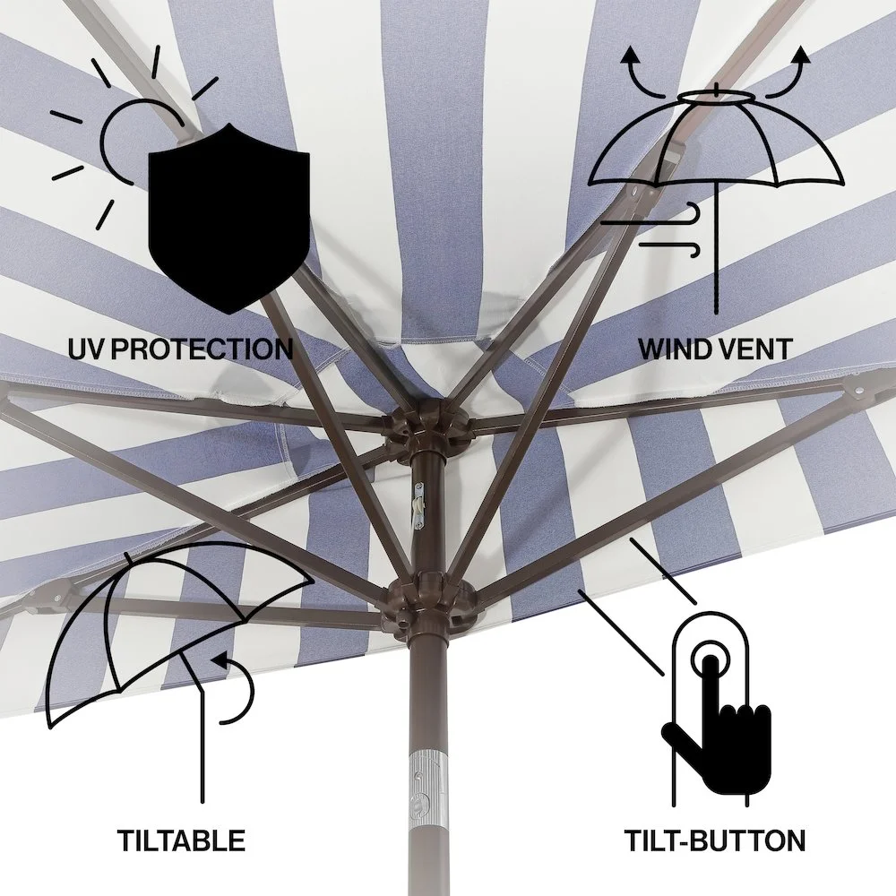 JONATHAN Y Beverly 9 ft. Half Market Patio Umbrella, Designer Classic Scalloped Fringe with Crank, Tilt Button and UV Protection, Blue/White/Cream, Dark Brown Pole - Image 44