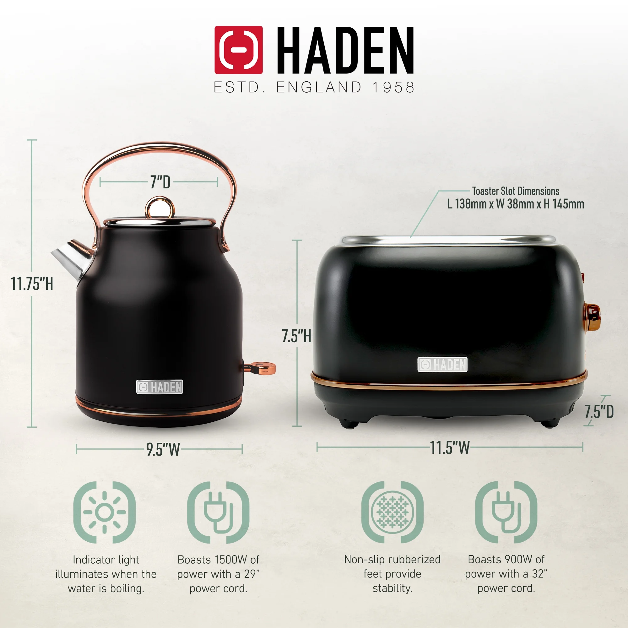 Haden Heritage 1.7 Liter Electric Kettle with 2 Slice Bread Toaster, White - Image 58