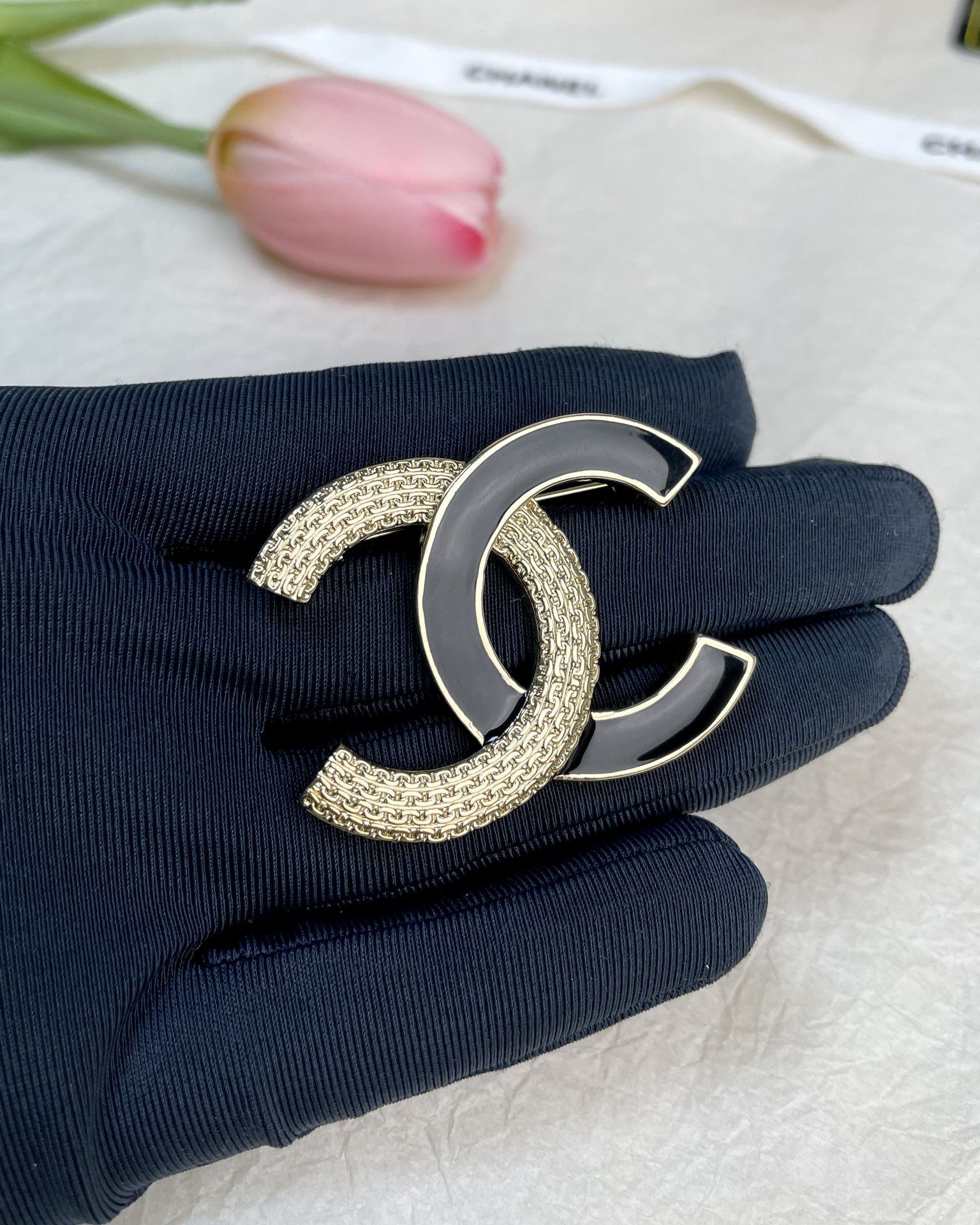 Black and Gold Chanel Brooch - Original Replica Club