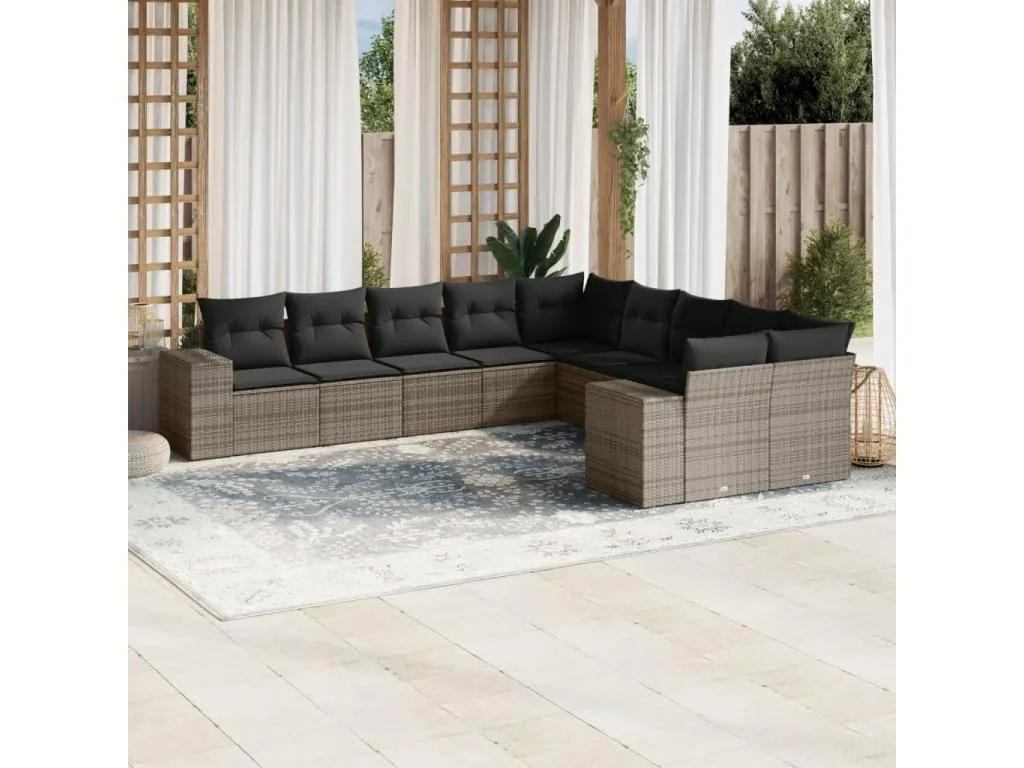 Set de sofás de jardín 10 pzas con cojines ratán sintético gris 80117ayvp