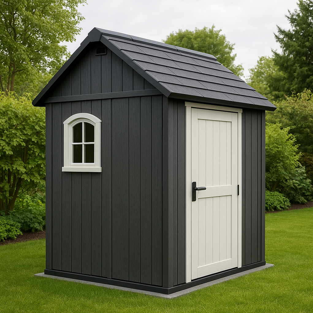 Caseta de jardín de resina rectangular exterior negro/blanco 190x145x230 cm QWgclnW399aH