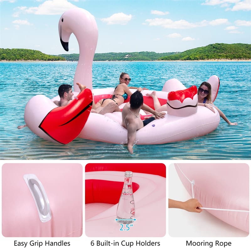 Eletriclife 6 Person Inflatable Flamingo Floating Island with 6 Cup Holders