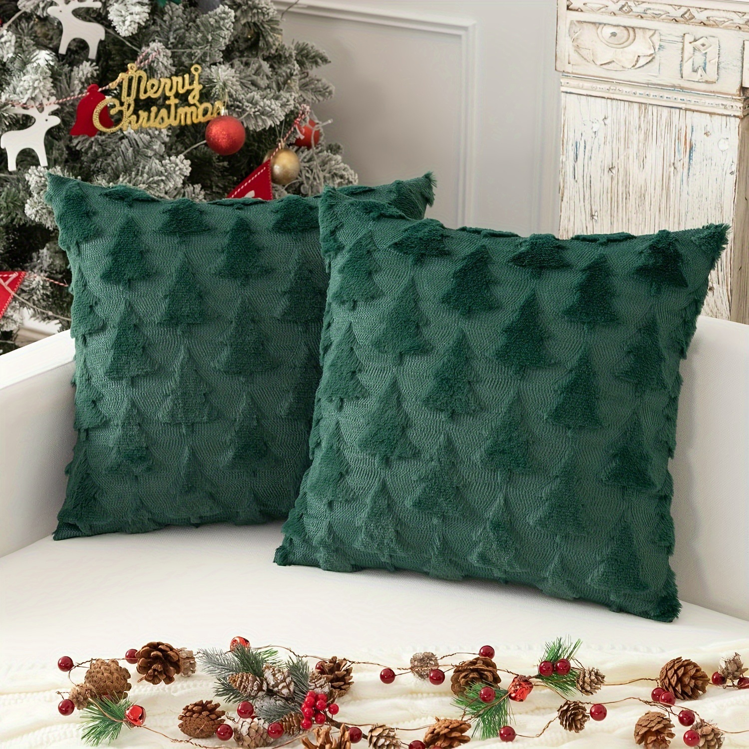 Christmas 4Pcs Throw Pillow Covers Polyester Linen Texture Snowman Buffalo Plaid Printed Square Decor Cushion Covers