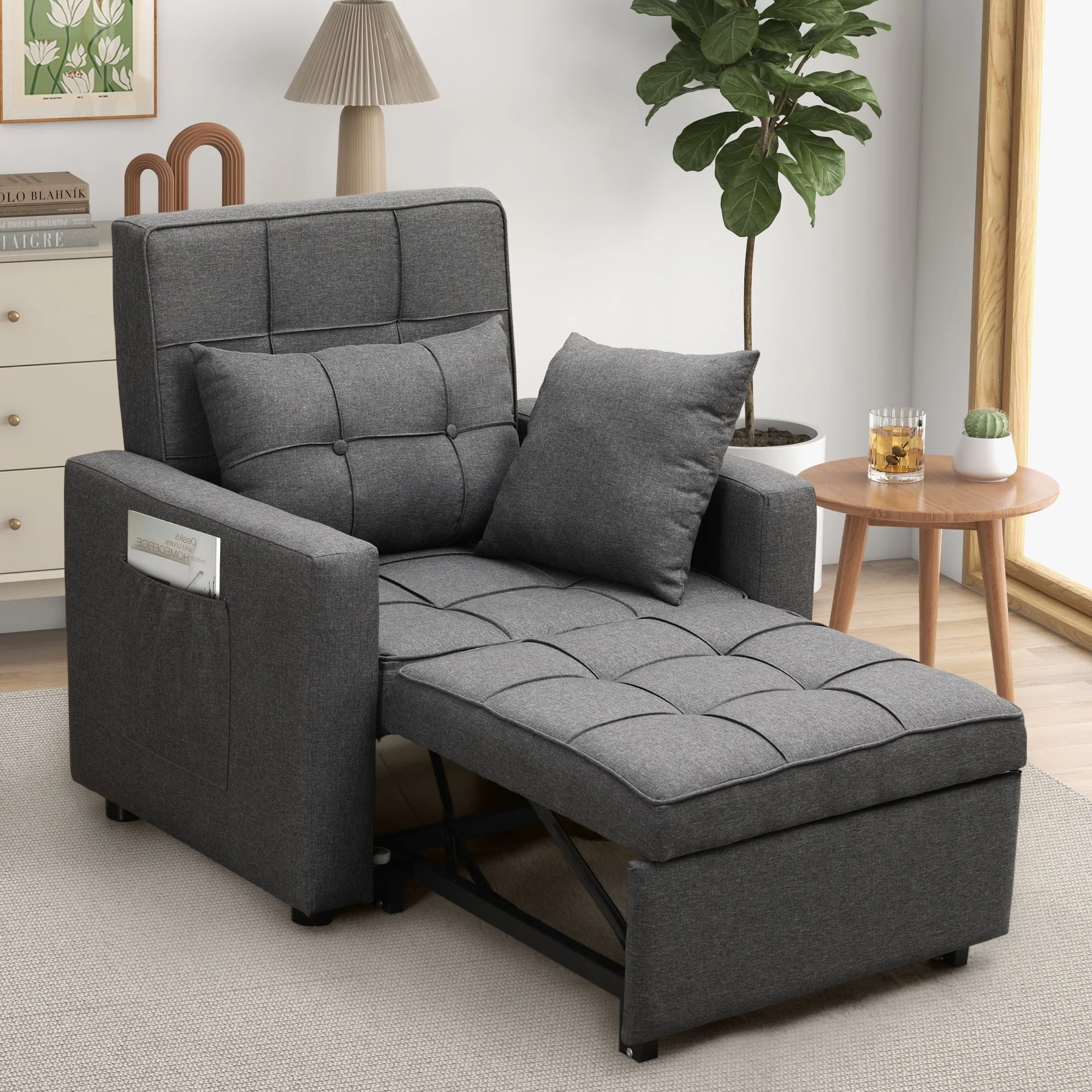 Tolead 3-in-1 Convertible Sofa Bed Sleeper Chair with Adjustable Backrest, Gray - Image 9