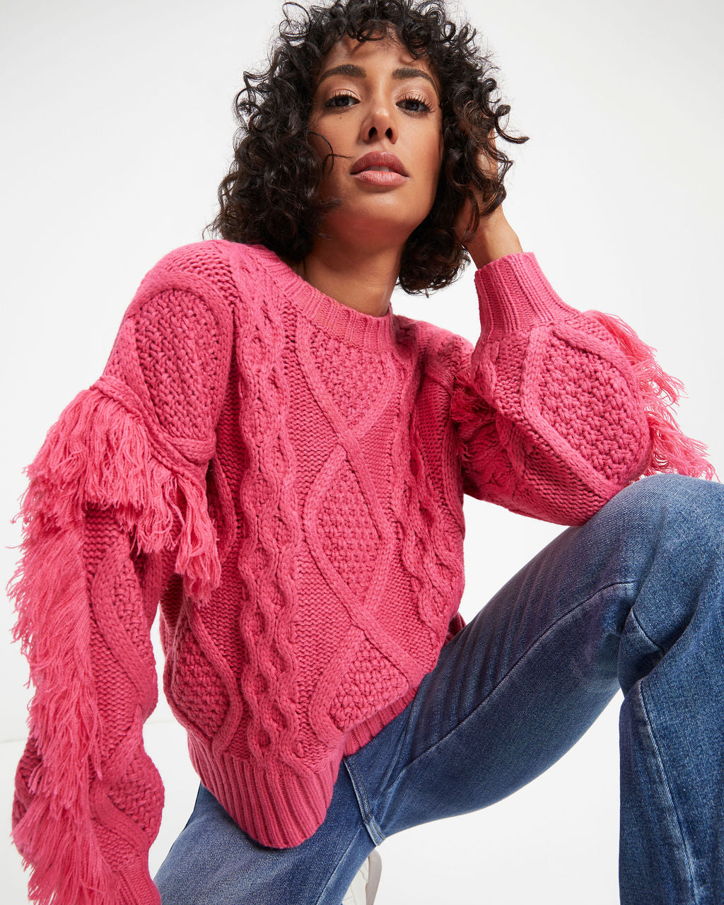 Sun Goes Down Cable Knit Fringe Pullover Sweater - Magenta - FINAL SALE - Se7enfashion