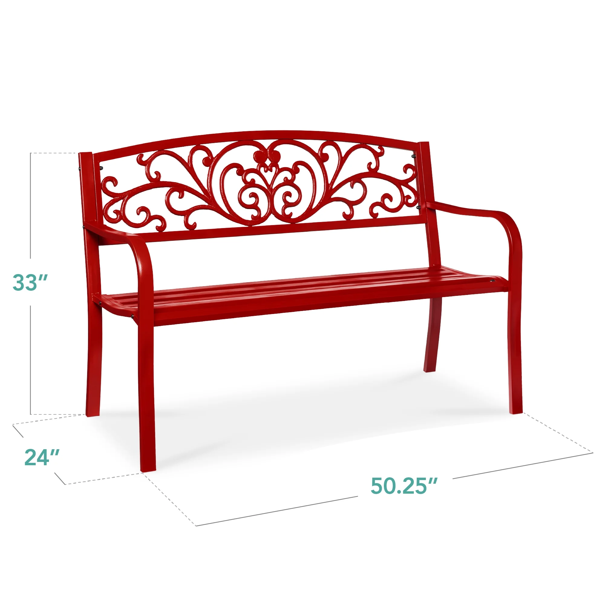 Best Choice Products Outdoor Steel Bench Garden Patio Porch Furniture w/ Floral Design Backrest - Black - Image 85