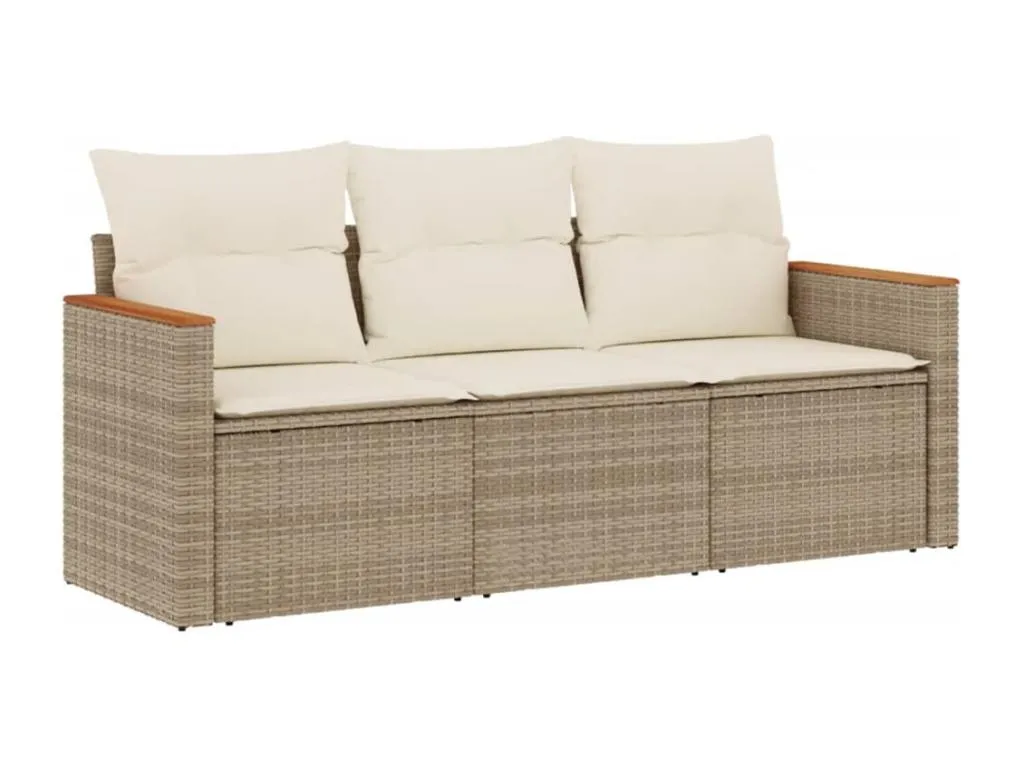 Sancaldeco Juego de sofás de jardín con cojines beige 3 pzas ratán PE ROMZ00140