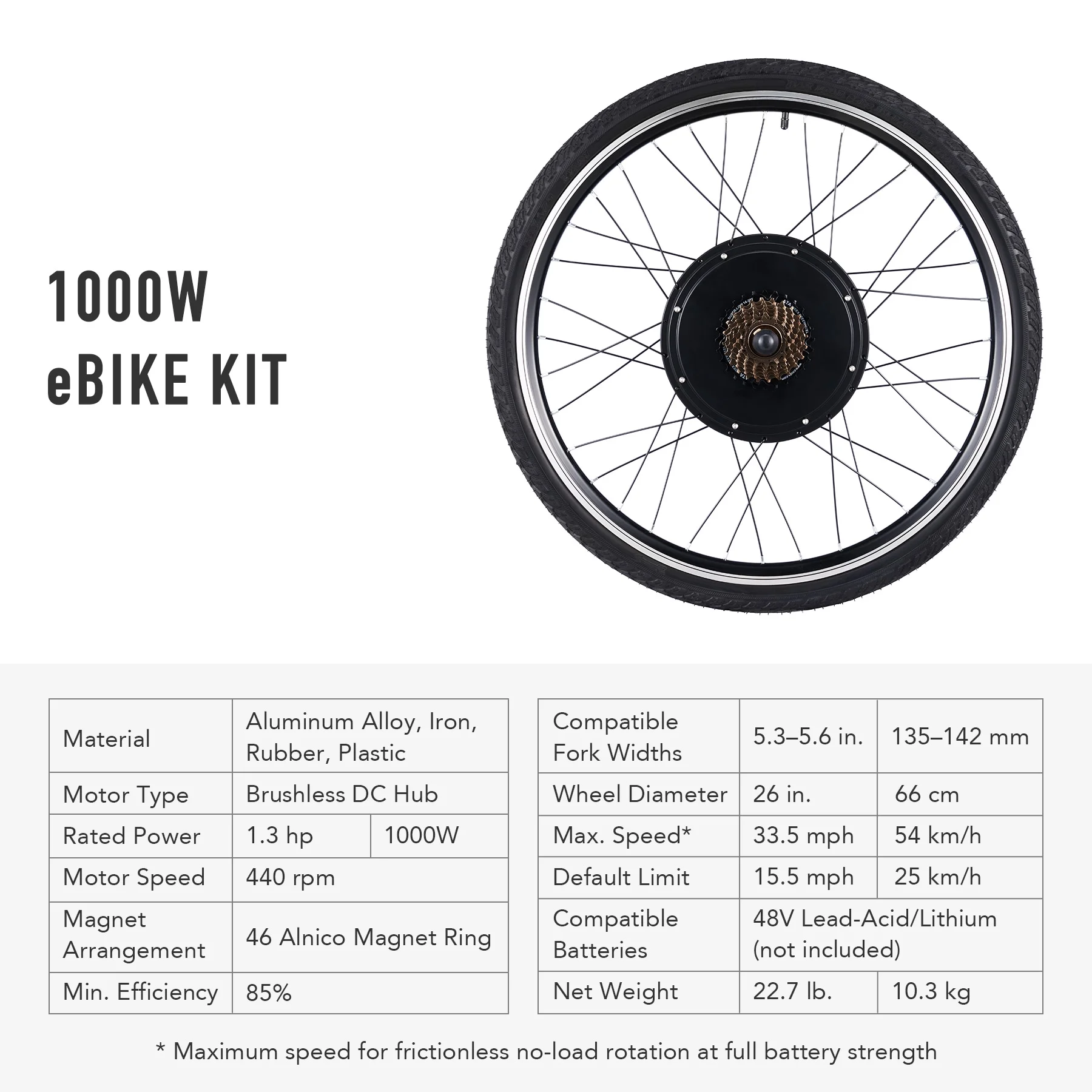 Viribus Electric Bike Conversion Kit 26" Rear Wheel 1000W Hub Motor LCD eBike DIY Set - Image 16