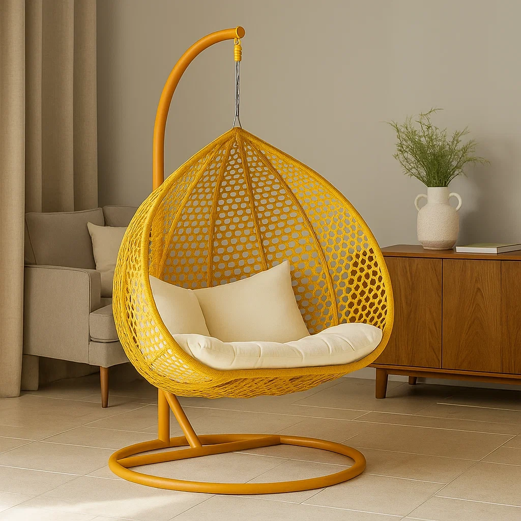 Sillón colgante de jardín de 1 plaza con estructura de metal trenzado,Amarillo - SRGmkHn244Xr