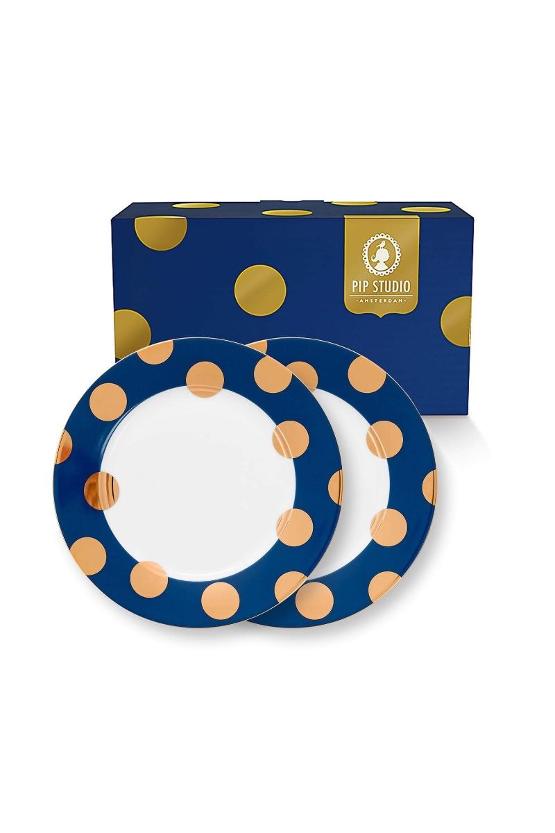 Set/2 Plates Dot Delight Navy/Gold 21cm