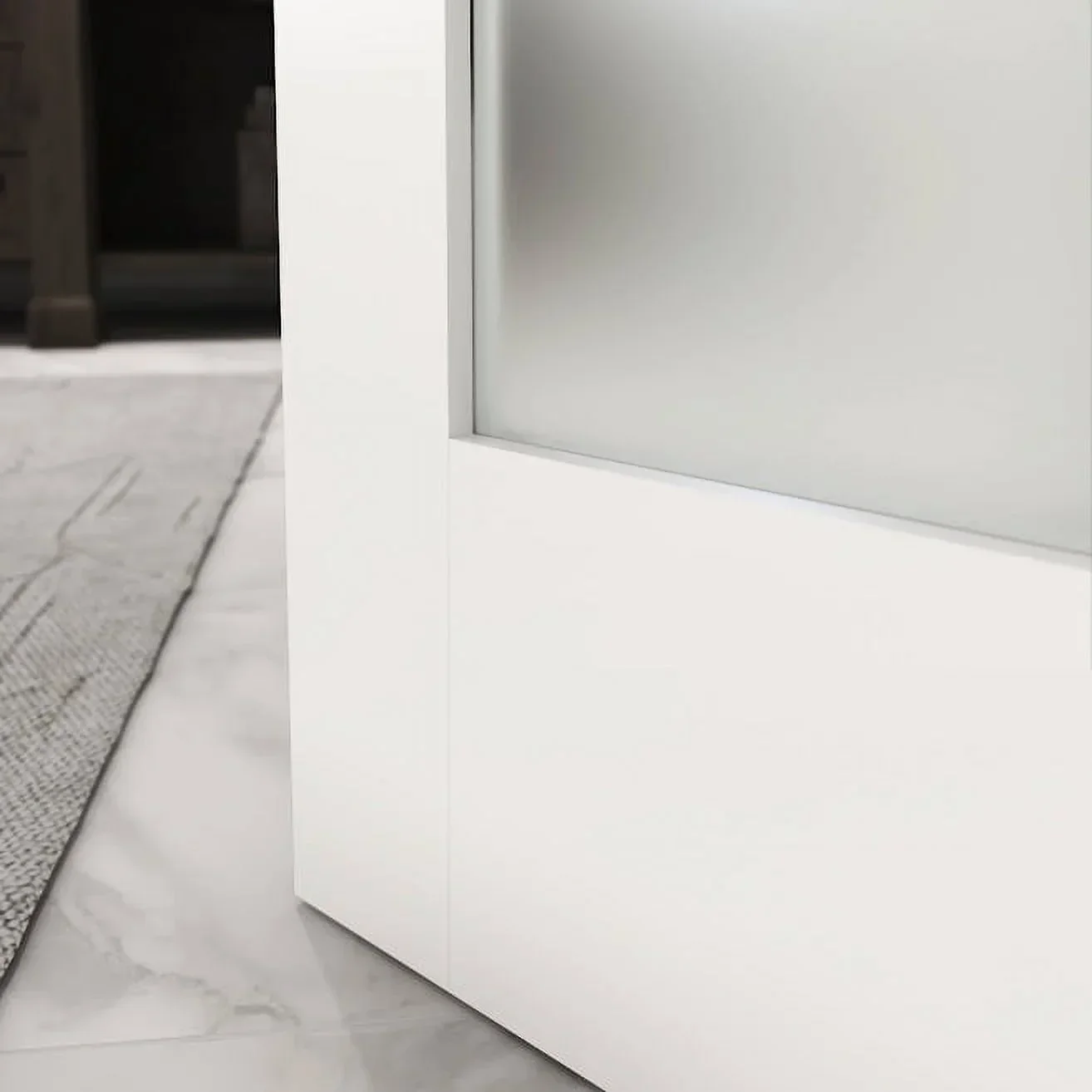 30 in. x 80 in. x 1-3/8 in. Frosted Glass 1-Lite Shaker Primed Solid Wood Core Interior Door Slab - Image 2 30 in. x 80 in. x 1-3/8 in. Frosted Glass 1-Lite Shaker Primed Solid Wood Core Interior Door Slab - Image 2