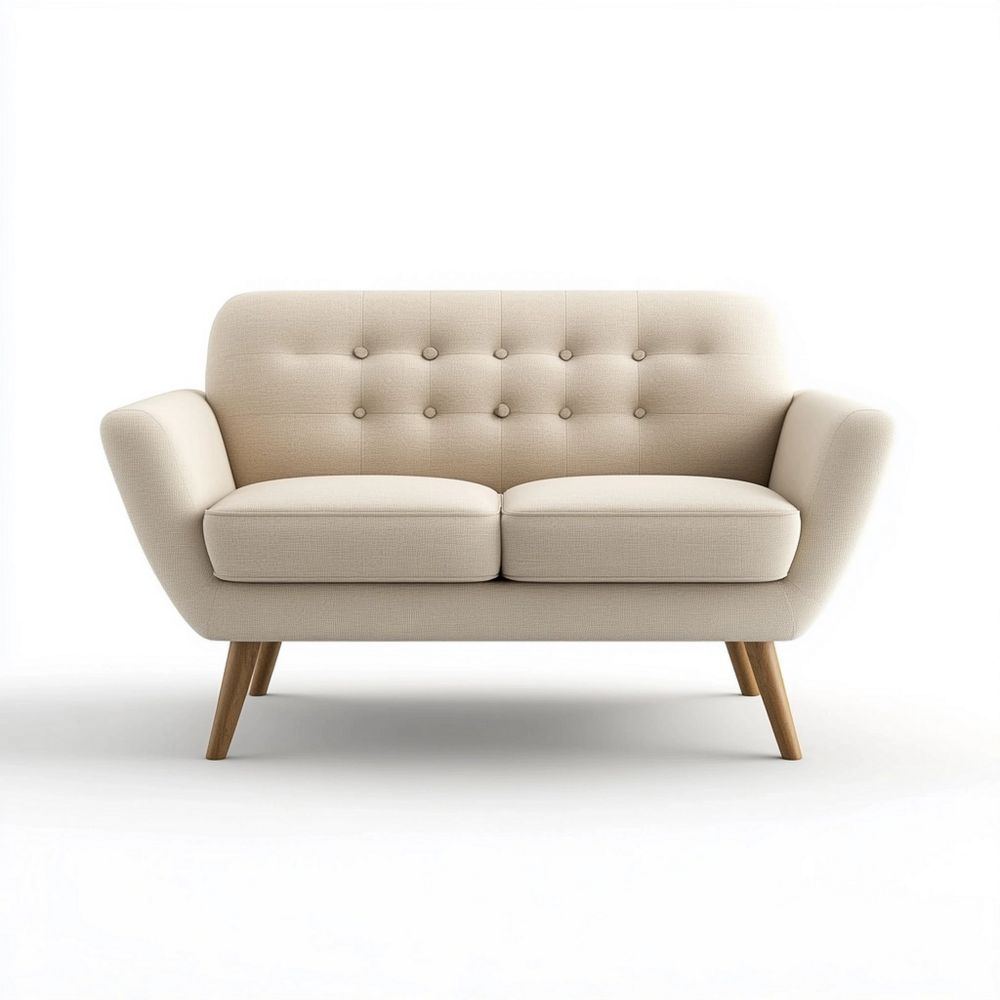 Sofá de dos plazas tapizado en poliéster con cojines desmontables respaldo de botones y patas de madera maciza 150x82x86 cm Beige