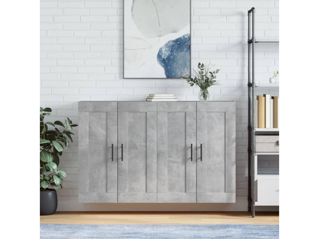 Armarios de pared 2 uds madera de ingeniería gris hormigón