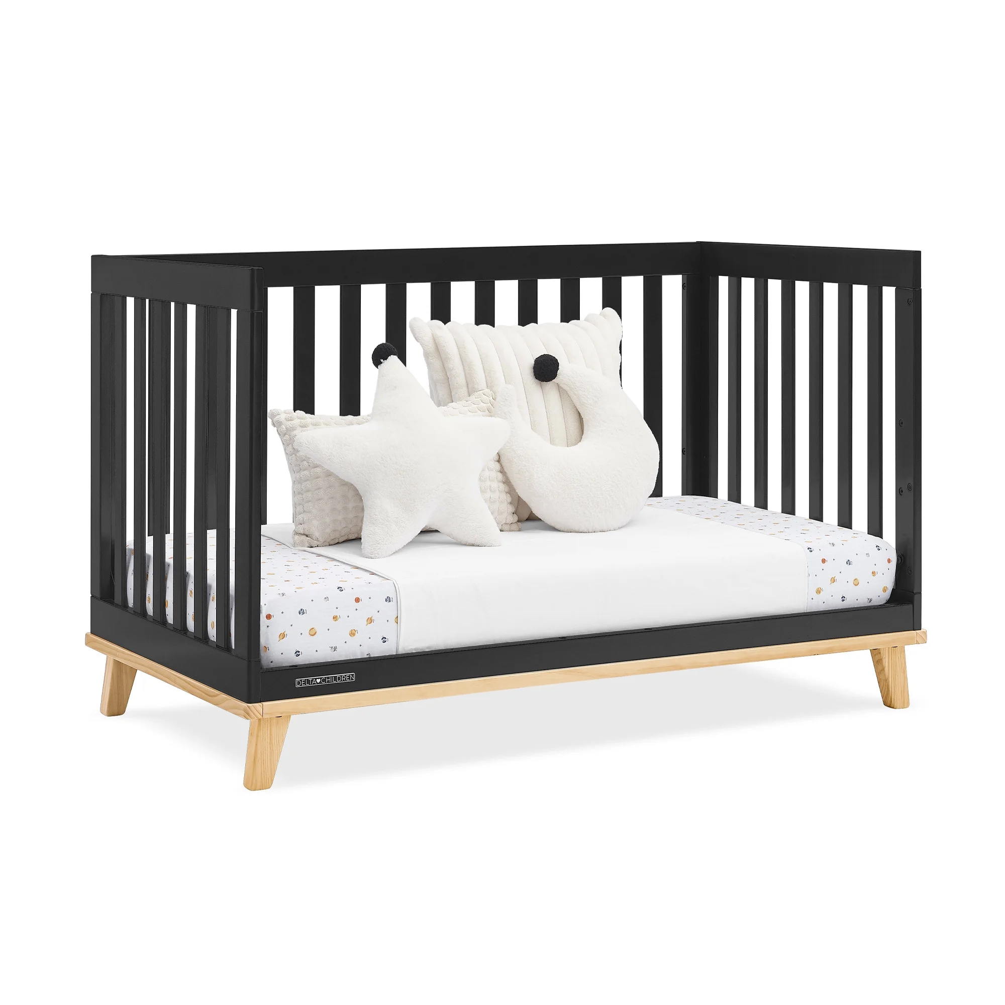 Delta Children Frankie 4-in-1 Convertible Crib - Greenguard Gold Certified, Black with Natural - Image 4