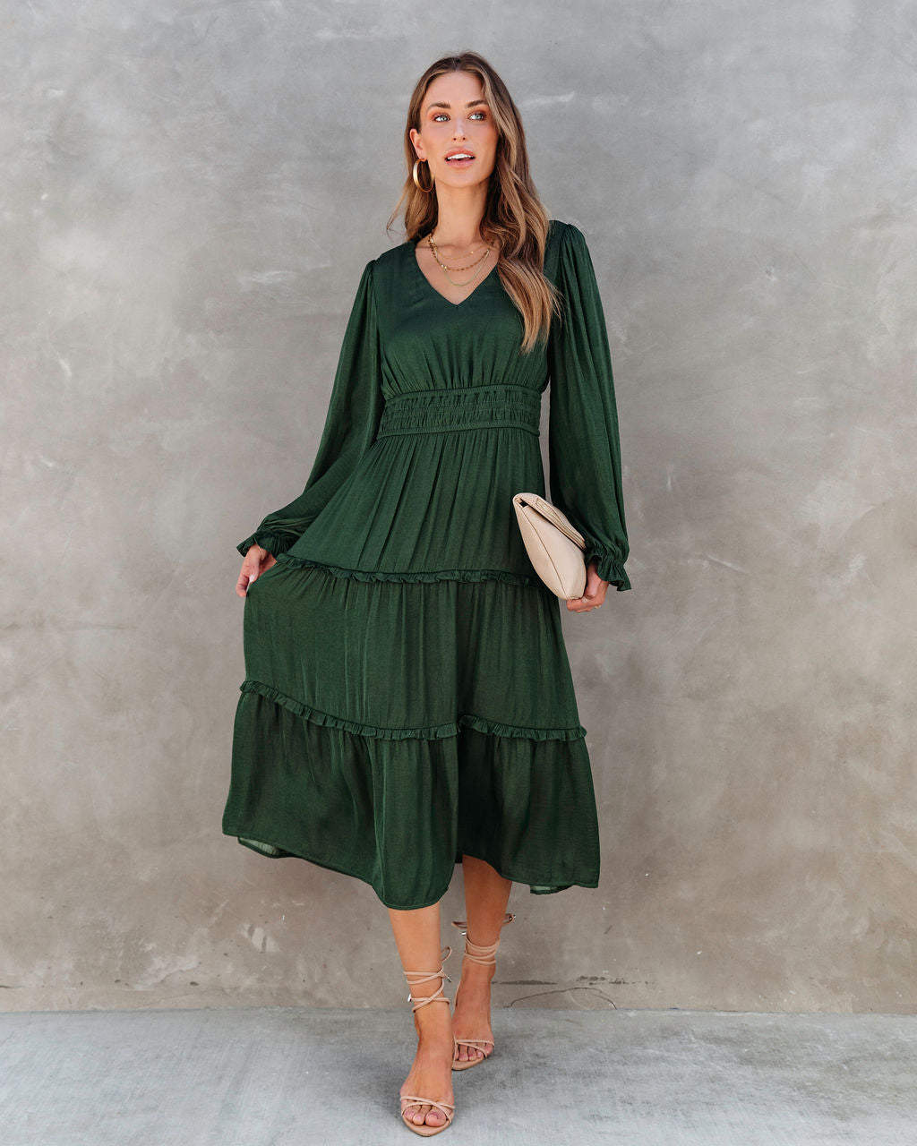 Monique Tiered Midi Dress - Forest Green - Se7enfashion