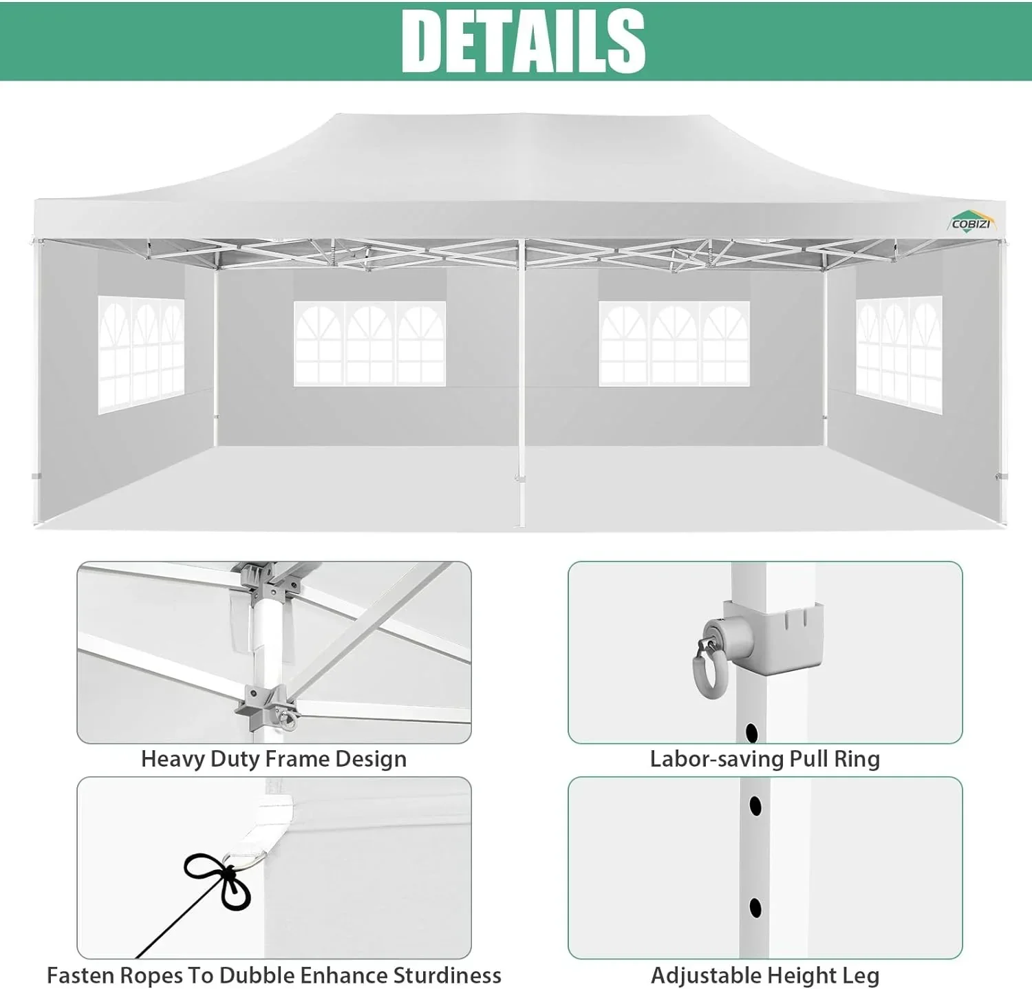 COBIZI 10x20 Heavy Duty Pop up Canopy Tent 6 sidewalls Commercial Canopy Wedding Party Tents