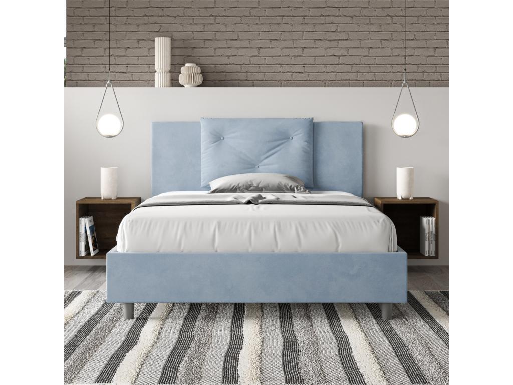 Cama doble con somier acolchada 140x190 microfibra azul claro Appia
