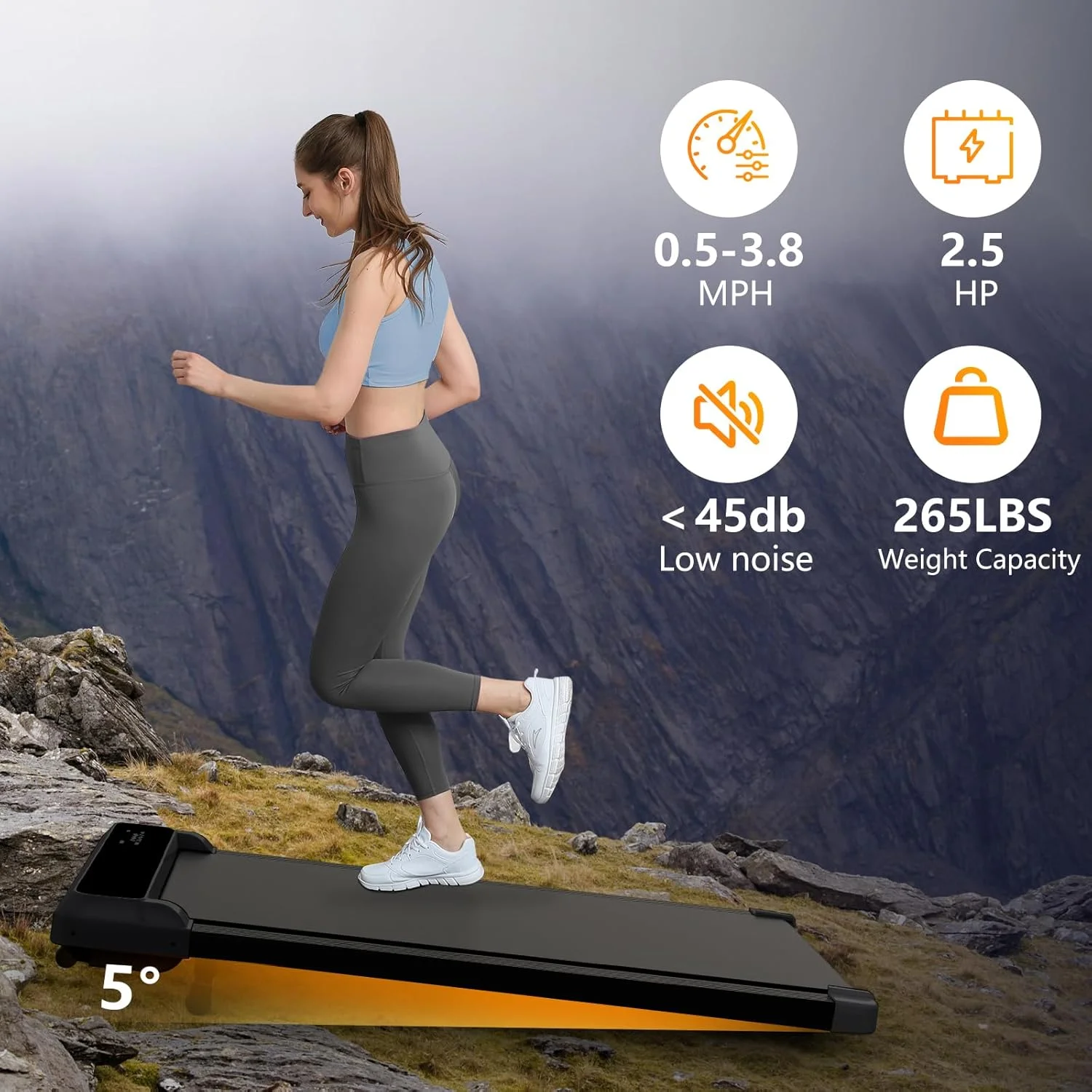 JURITS Walking Pad 2 in 1 for Walking and Jogging, Under Desk Treadmill for Home Office with Remote Control, Portable Walking Pad Treadmill Under Desk, Desk Treadmill in LED Display,Black - Image 2