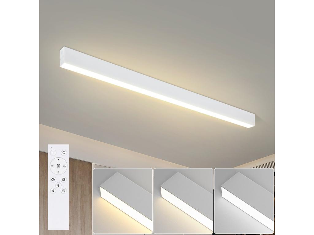 hogvips Lámpara de techo LED, iluminación de techo para salón - Lámpara para salón de 107 cm, lámpara larga para oficina, iluminación de techo de 32 W para cocina, lámpara moderna, regulable en intensidad con control remoto, iluminación de techo para