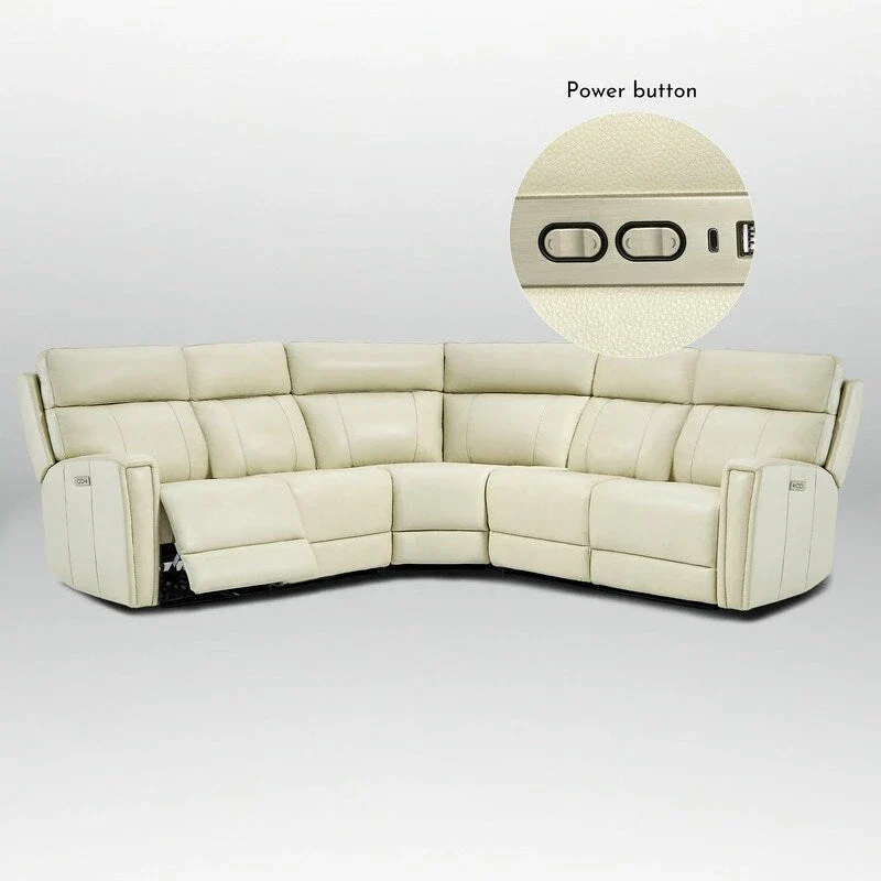 104" 3-Color Genuine Leather Power Reclining Sectional Sofa with Zero Gravity Feature, USB & USB-C Ports, and 2 Stationary Armless Chairs