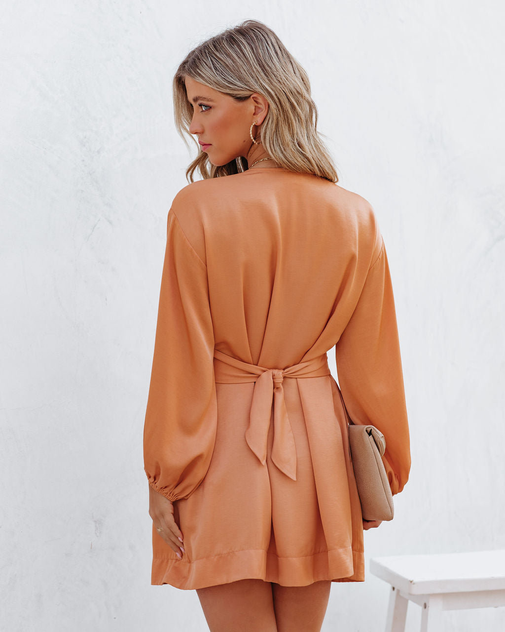 Karsan Pocketed Plunge Mini Dress - Dusty Peach - Se7enfashion