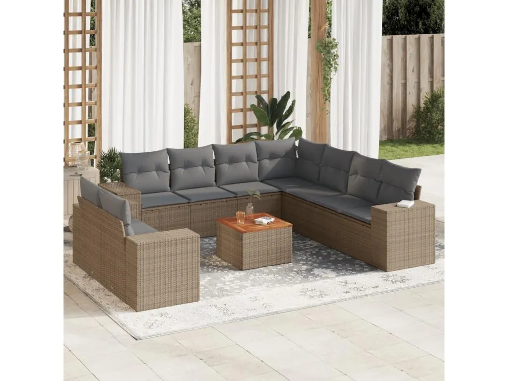 Juego de sofás jardín con cojines beige 10 pzas ratán sintético 70319mthv
