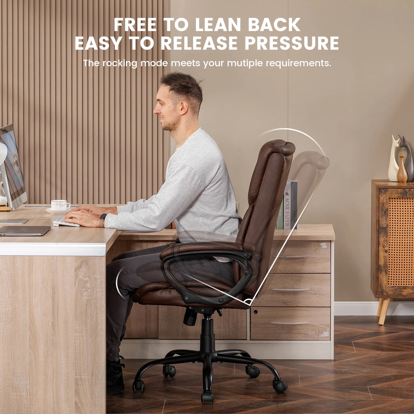 Mainstays Executive Ergonomic High Back Leather Home Office Desk Chair, Black - Image 25