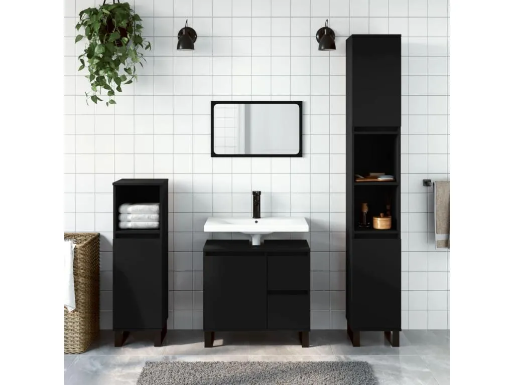 Armario de baño Habitarluz contrachapada negro 65x33x60 cm 32621GPVF
