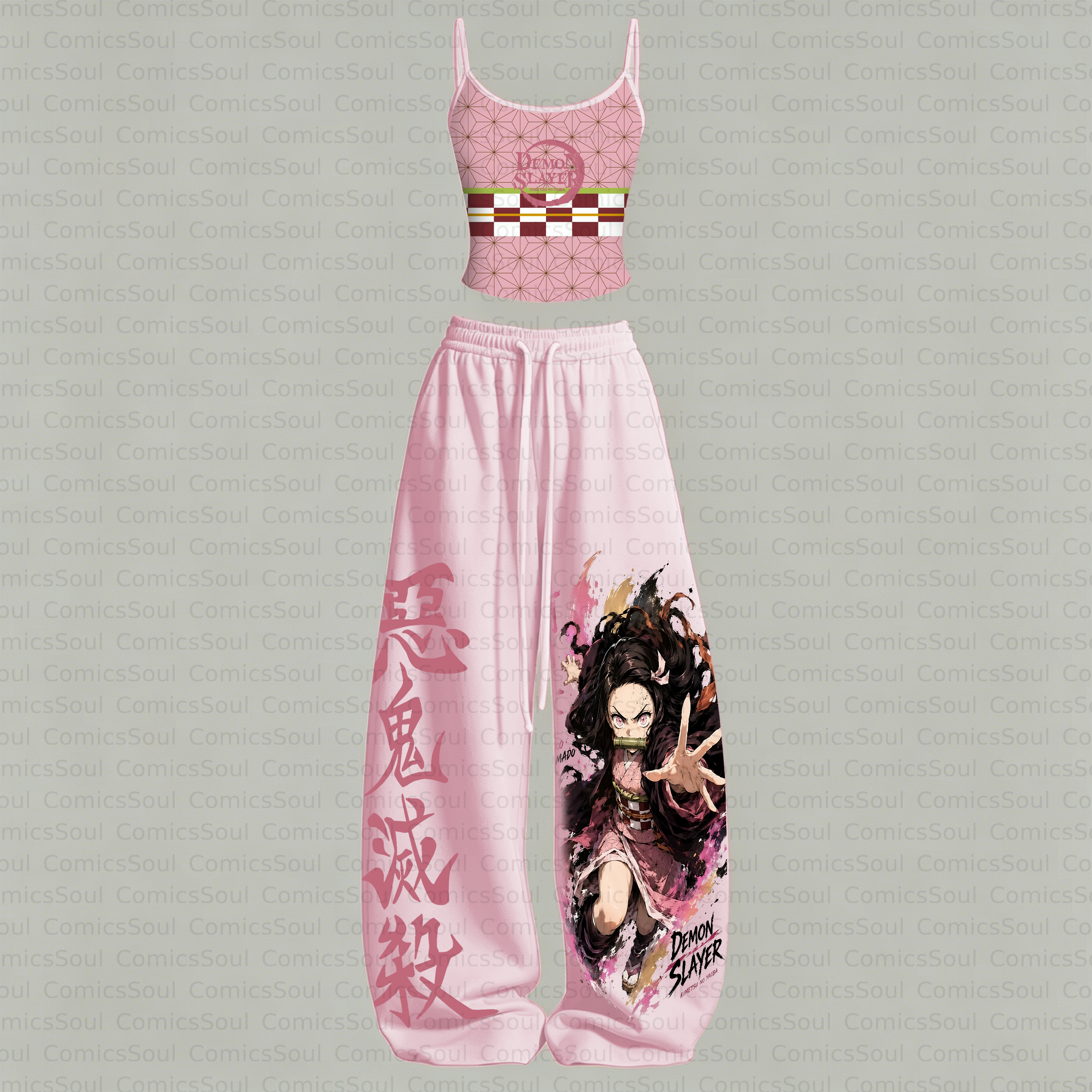 Demon Slayer Top & Elasticated Trousers Two-Piece Set 3051053 TeeThreads Sustain the Scene with Custom Apparel