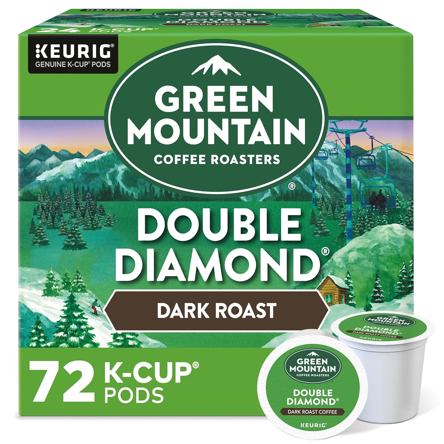 Green Mountain Coffee Roasters Double Diamond Keurig Single-Serve K-Cup pods. Dark Roast Coffee. 72 Count