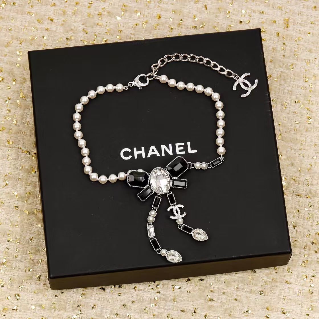 Chanel Black Bow Knot Pendant Necklace - Original Replica Club