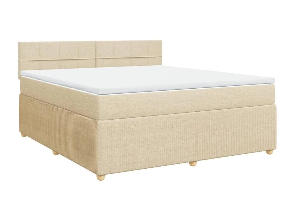 Cama box spring con colchón tela color crema 180x200 cm unq3519933