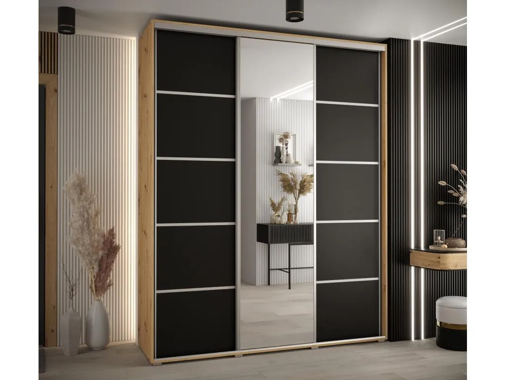 ARMARIO Hogarsens 5 DE PUERTAS CORREDERAS 235.2/200/45 3 puertas (Artisan/Negro/Plata)