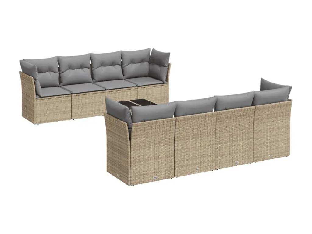 Set de 9 piezas de sofás para jardín incluyendo cojines en ratán sintético beige dawe20172