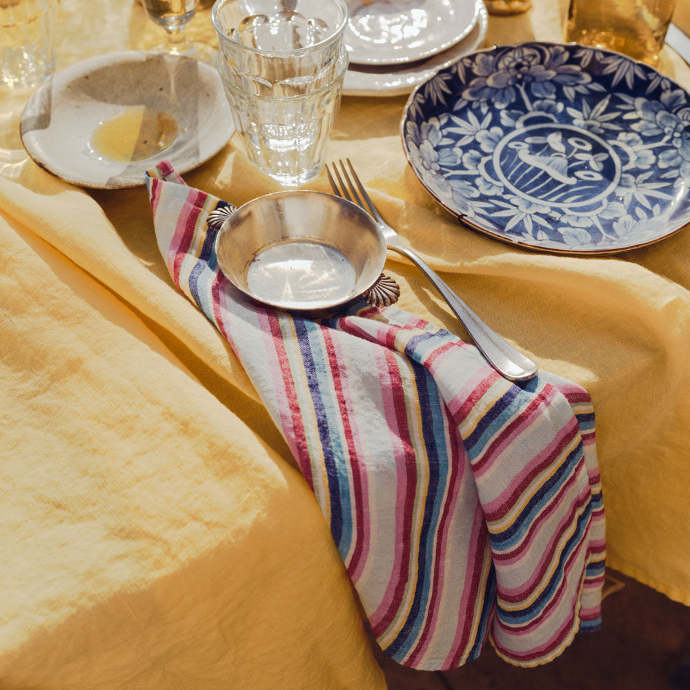 Serviette de table en lin lavé - Rayures Parasol