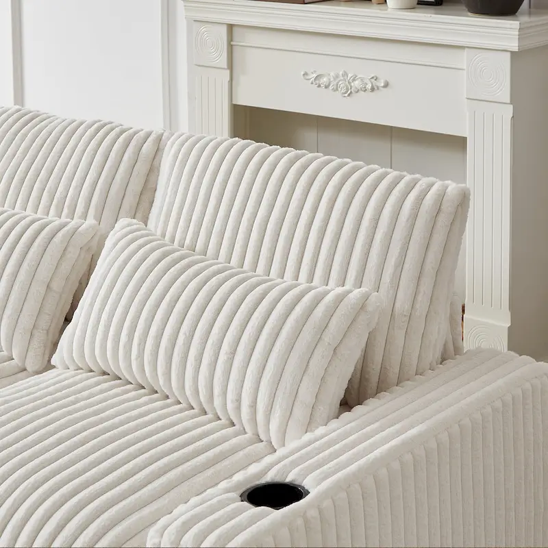 126W Large L-Shaped Corduroy Sofa with USB Charging Port