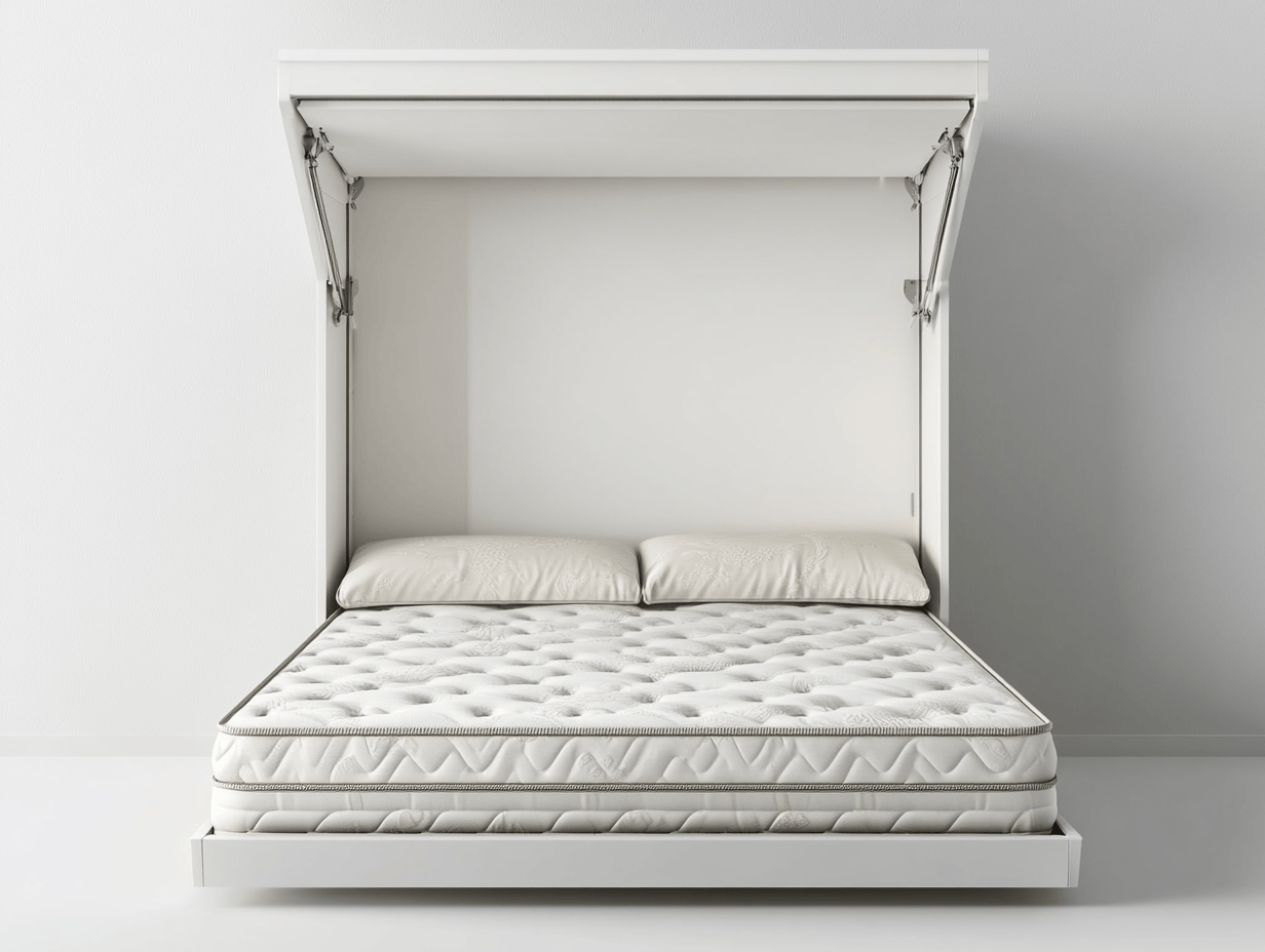 Cama abatible vertical de matrimonio con estructura blanca y colchón incluido 150x200cm