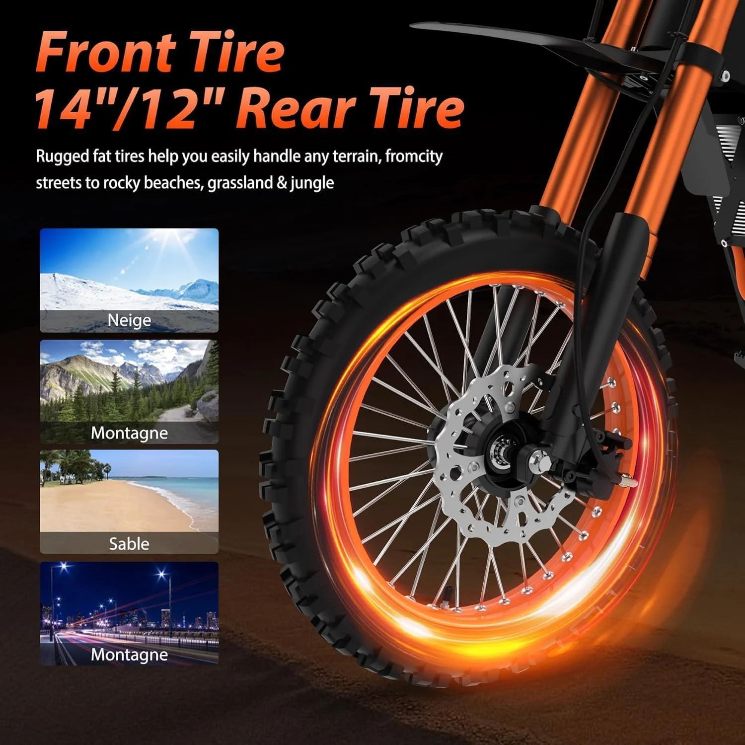 GT73 PRO 338 NM Electric Dirt Bike for Adults,3000W(Peak)Dual Motor 50Mph Max Speed,60V 50MPH 36.4AH Dual Battery Ebike,85 Miles Range, 25" Motorcycle Tires, All-Terrain for Mountain, Snow, UL2849 - Image 12