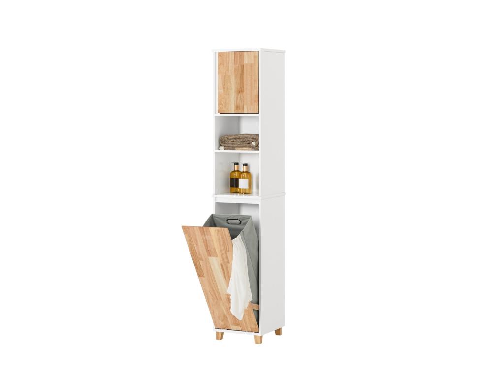 Mueble Columna de Baño Armario para Baño Alto Estanterías de Baño con 1 Cesto para Ropa Sucia, 1 Puerta y 2 Estantes 31 x 32 x 170 cm BZR74-W Laocacasas ES