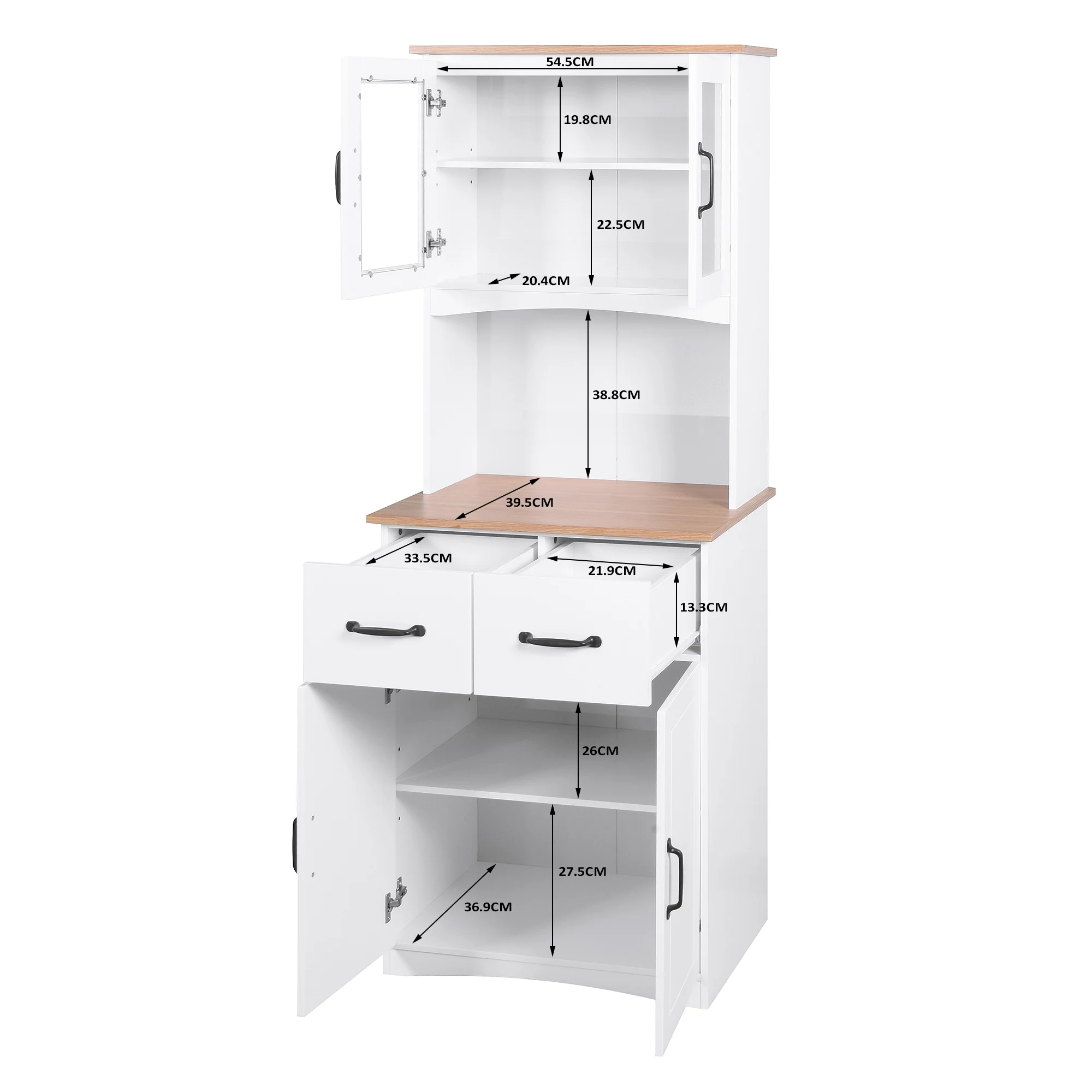 Clearance! Wooden Kitchen Cabinet White Pantry Room Storage Microwave Cabinet with Framed Glass Doors and Drawer - Image 8