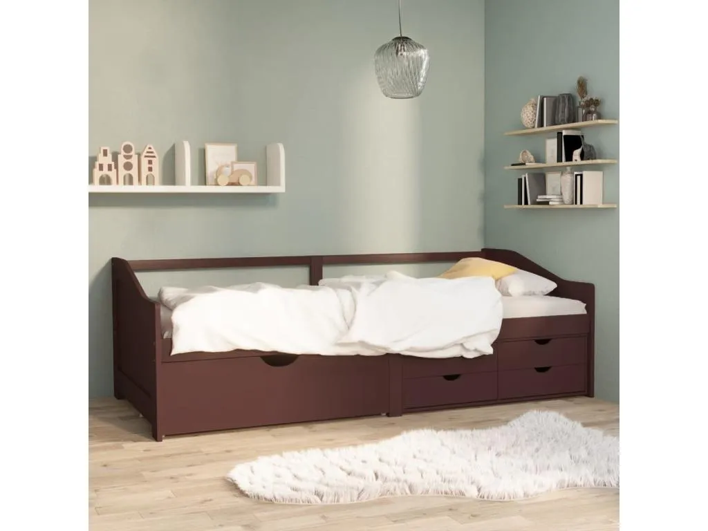 Sofá cama 3 plazas cajones Kavehomedeco macizo marrón oscuro 90x200 cm 44266UDZJ